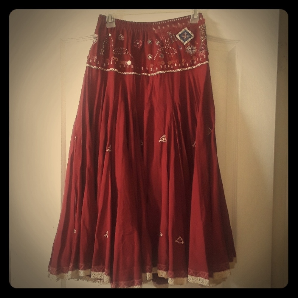Long Full skirt with lining. Intricate applique wi
